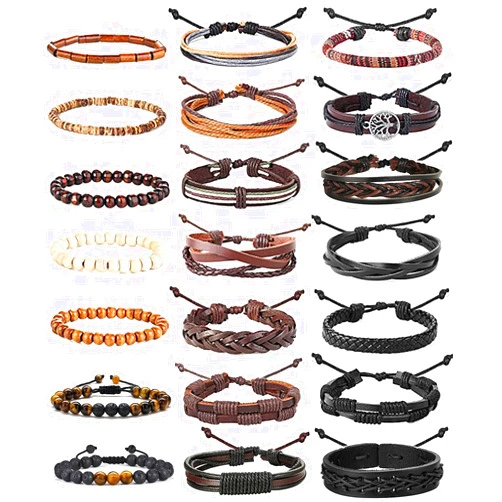 Jstyle 21Pcs Braided Leather Bracelet for Men Women Cuff Wrap Cool Bracelets Set Father's Day Gift