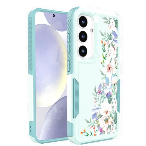 Ftonglogy for Samsung Galaxy S24 Plus Case: Cute Flowers Floral Design for Girls Women Slim Soft TPU Bumper Shockproof Silicone Cell Phone Cover S24+ Plus (Mint Green/Magnolia)