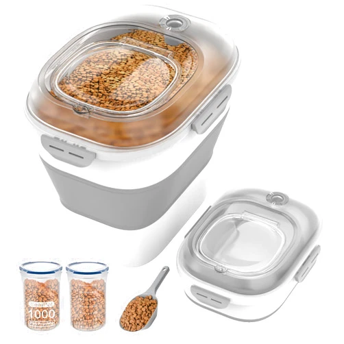 DDMOMMY 32-35 Lbs Dog Food Storage Container,Transparent Dog Food Container with Airtight Lid, Wheels, Date Track,Collapsible Pet food storage Container,Dog Food Scoop and 2pcs Small Containers