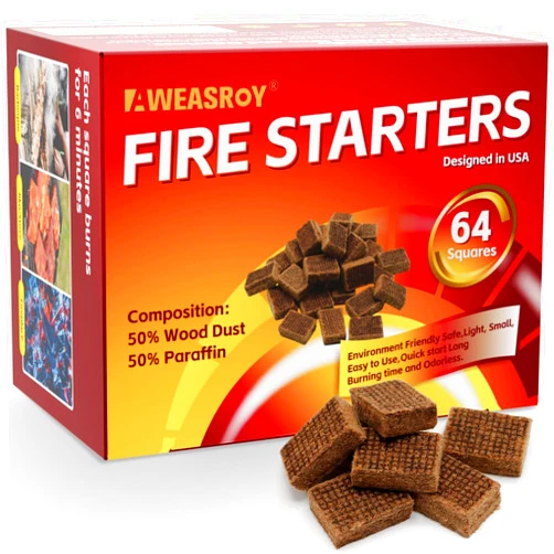AWEASROY Fire Starter Squares 64 - Fire Starters for Fireplace,Chimney,BBQ Grill,Camping Fire,Wood Stove - Water Resistant and Safe Odourless - Camping Accessories