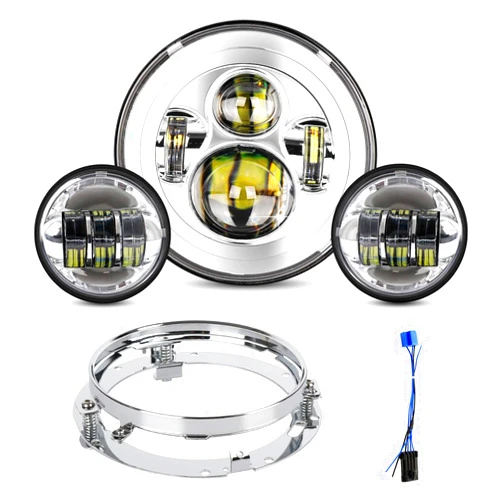 UTVJATV 7 inch Motorcycle LED Headlight 4.5 inch Fog Passing Lights Compatible with Road King Ultra Classic Electra Street Glide Tri Cvo Heritage Softail Slim Deluxe Fatboy, DOT Approved (Silver)