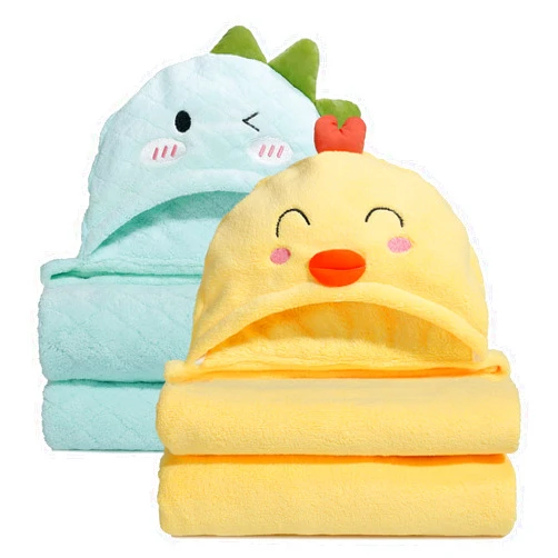 WODHOY Toddler Bath Towels Age 1-5, 2 Pack Unique Toddler Towels with Hood, Soft Absorbent Hooded Toddler Towels for Girl Boy Baby Infant 50 x 32 inches (Chick & Dinosaurs)