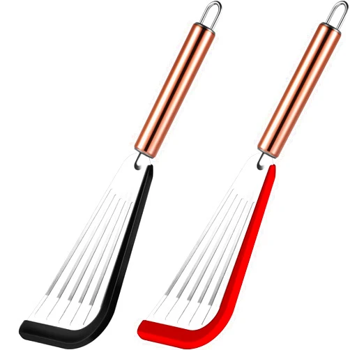 Boao 2 Pieces Slotted Spatula Flexible Stainless Steel Spatula with Silicone Top Soft Edge Slotted Spatula Turner with Golden Handle (Black and Red)