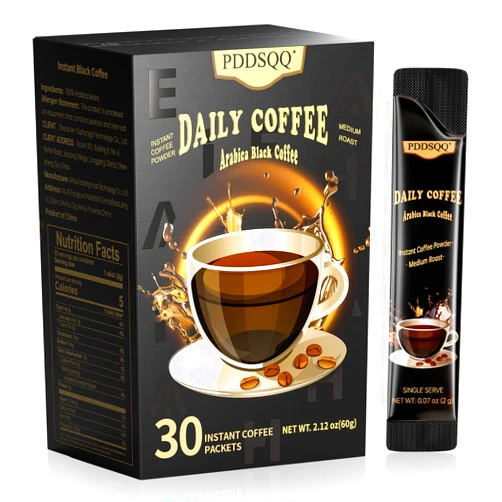 PDDSQQ Instant Coffee Packets Single Serve Sticks 30 Sachets, Medium Roast Arabica Black Coffee Individual Packs for Camping Travel, Sugar Free Instant Hot/Iced Coffee Packs, Bulk Instant Coffee Singles