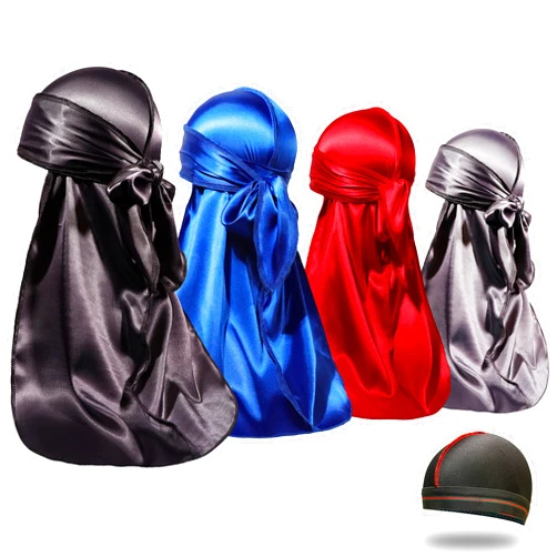 ForceWave 4PCS Silky Durags for Men Women 360 Waves with 1 Wave Cap, Silky Satin Durag Extra Long Tails