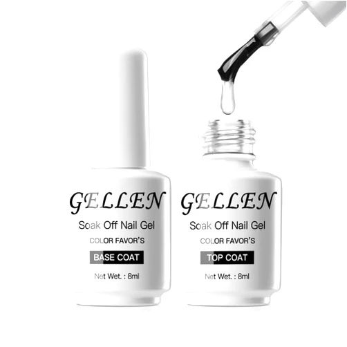 GELLEN Gel Base and Top Coat, No Wipe Base and Top Coat Gel Nail Polish, Soak off U V Light Cured Clear Glossy and Long Lasting Gel Top and Base Coat Gel Polish for Salon at Home