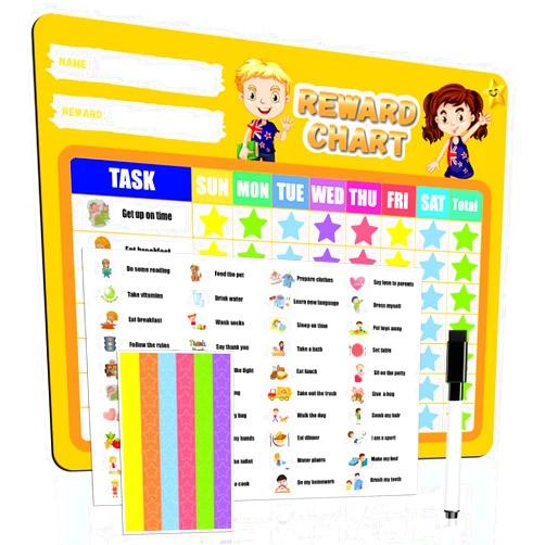 SLYFTE Behavior Chart for Kids - Reusable Star Stickers for Kids Reward Include Magnetic Reward Star Chart, Star Stickers, Chore Stickers, Dry Erase Marker for Reward Chart for Kids