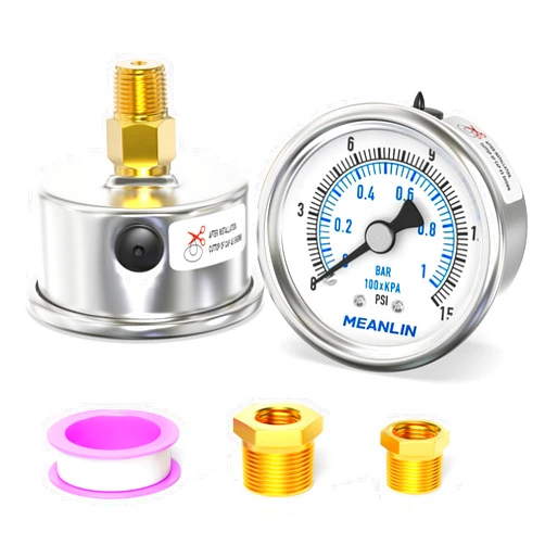 MEANLIN MEASURE 0~15Psi Dry Low Pressure Gauge Stainless Steel 1/4