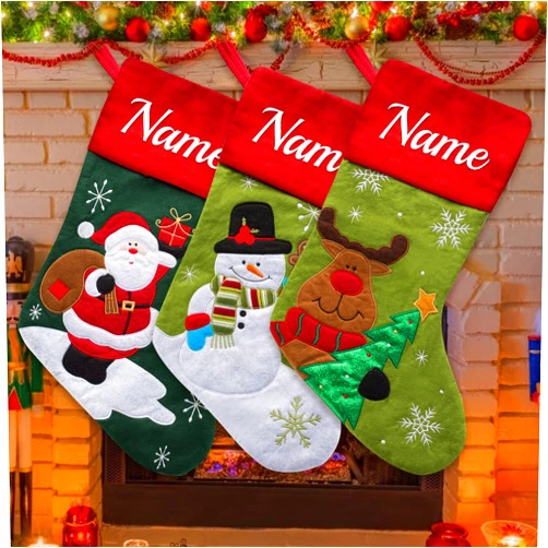 VPkiirai Personalized Christmas Stockings Set of 3 Custom Christmas Stockings with Name Family Ornament for Xmas Holiday Decoration