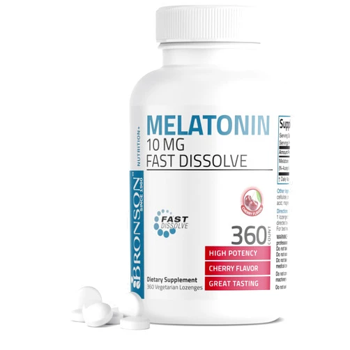 Bronson Melatonin 10mg Fast Dissolve Cherry Flavored Tablets Vegetarian Chewable Lozenges, 360 Count