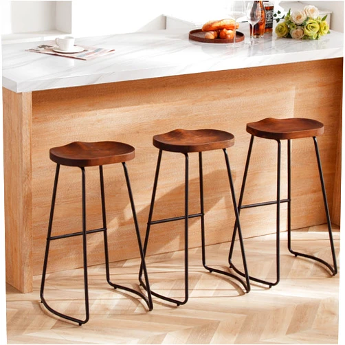 HeuGah Bar Stools Set of 3, Solid Wood Counter Height Bar Stools 30 Inch Saddle Seat Barstool Rustic Tall Bar Height Stool for Kitchen Island with Metal Leg (Walnut, 3 PCS 30Inch Bar Stools)