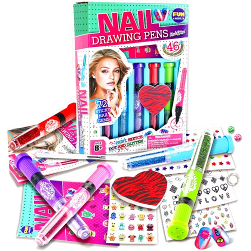FUN KIDZ Nail Kit for Girls Ages 7-12, FunKidz Peelable Nail Art Set with Nail Polish Pens Glitter Sticky Temporary Nail Decoration Makeup Kit for Teens Party