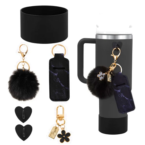Aimery Siliocne Water Bottle Boots Cover + Keychain Hook Charms + Lipstick chapstick Holder for Stanley Cup Tumbler 40oz, Water Bottle Accessories Decoration
