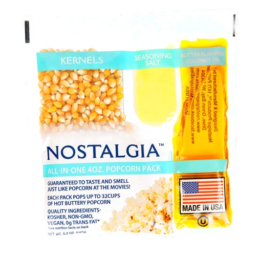 Nostalgia Premium 4-Ounce Popcorn All-In-One Bag - Includes Kernels, Butter-Favored Coconut Oil, and Seasoning Salt - Pack of 24