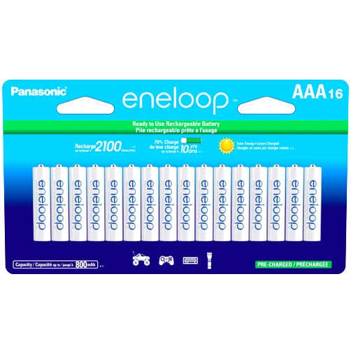 Panasonic BK-4MCCA16FA eneloop AAA 2100 Cycle Ni-MH Pre-Charged Rechargeable Batteries, 16 Pack