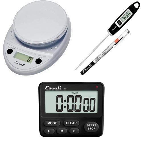 Escali Primo Bakers Bundle - P115C Digital Kitchen Scale, Chrome, 11 Pound Capacity, DH1 Digital Thermometer, Black, and DR7 Digital Timer for Cooking and Baking