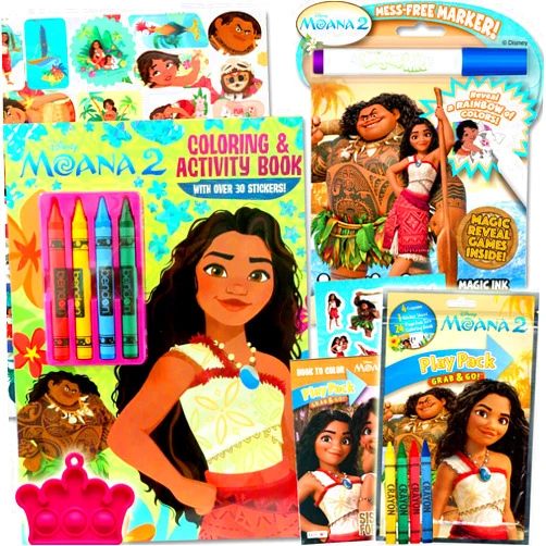 Bendon Disney Moana 2 Coloring and Activity Book Set - Bundle with Imagine Ink Coloring Book, Stickers, Play Pack and More