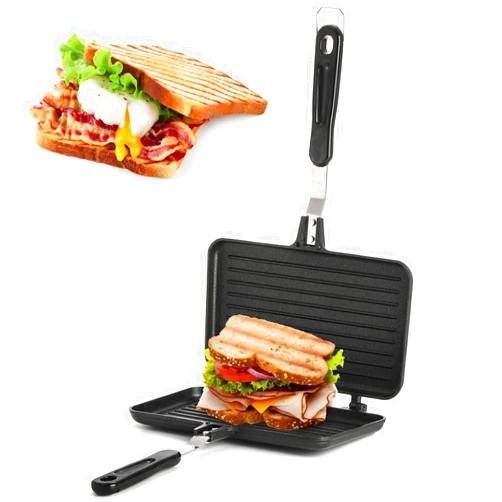 SOUJOY Sandwich Maker, Non-stick Grill Panini Maker Pan with Handle, Stovetop Toasted Aluminum Flip Pan Indoor Outdoor Camping Home Kitchen Breakfast