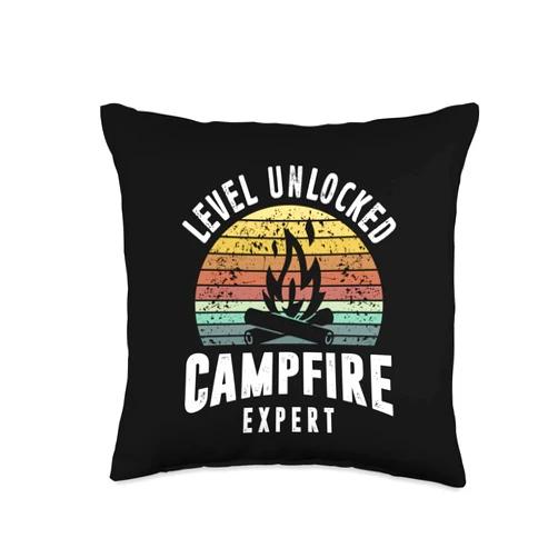 TooMerch Campfire Expert Level Unlocked Campfire Expert Travel Lover Campaign Skill Throw Pillow, 16x16, Multicolor