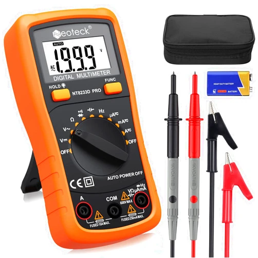 Neoteck Auto Ranging Digital Multimeter AC/DC Voltage Current Ohm Capacitance Frequency Diode Transistor Audible Continuity, Multi Tester with Backlit LCD