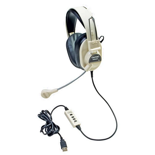 Califone 3066AV-USB Deluxe Over-Ear Stereo Headset with Gooseneck Microphone, USB Plug, Beige, Each