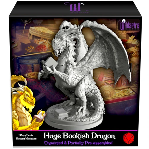 Wildspire Fantasy Bookish Dragon Paintable DND Miniature Huge 6