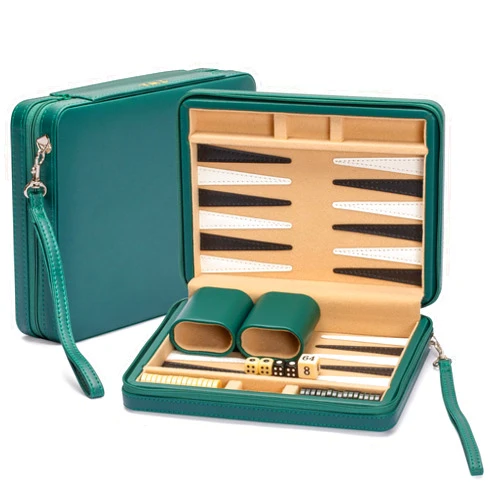 Yellow Mountain Imports Travel Size Backgammon Mini Game Set, Izmir - Magnetic Checkers and 9-inch Board in Sleek Leatherette Case - Classic Strategy Board Game