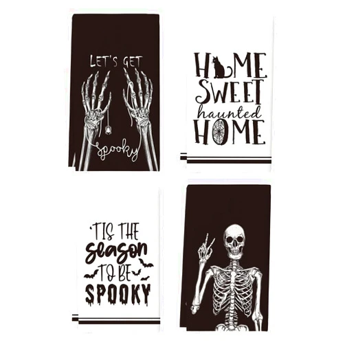 Artoid Mode Skeleton Hand Spooky Halloween Kitchen Towels Dish Towels, 18x26 Inch Let's Get Bones Decoration Hand Towels Set of 4