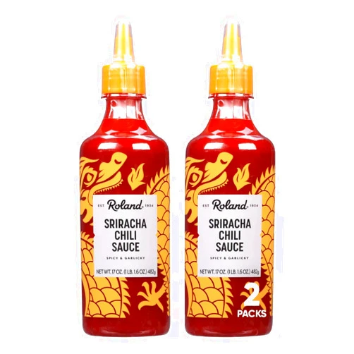 CHAIN & JO SWEETS Roland Foods Sriracha Chili Sauce 17oz Bottle Pack of 2 - Garlicky & Fiery Taste - Perfect for dipping, drizzling, or finishing dishes - Ideal to Add a flavorful depth to sauces, dips, and spreads