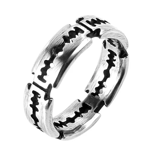 HZMAN Men's Punk Stainless Steel Silver Gothic Double Edge Blades Ring Bands
