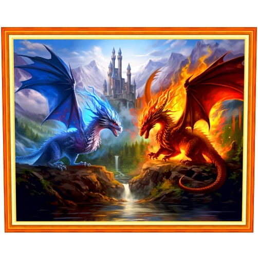 Dimensean Stamped Cross Stitch Kits Full Range of Embroidery Patterns Starter Kits for Beginners Adult or Kids DIY Cross Stitches Needlepoint Kits 11CT-Water Fire Dragon 16x20 inch