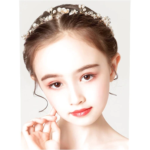 BERYUAN Dainty Pearls Rhinestone Flowers Hairpiece Gold Pearls Rhinestone Beads Hair Vine Flower Girls Headband Flower Pearls Crystal Wedding Headpiece for Women and Girls