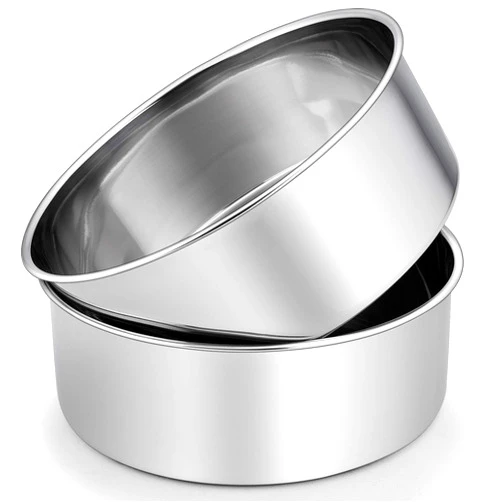 P&P CHEF 8 x 3 Inch Cake Pans Set of 2, P&P CHEF Round Baking Pan Stainless Steel Layer Birthday Wedding Cake Oven Pans, Non Toxic & Heavy Duty, Deep Side & Mirror Finish, Easy Clean & Dishwasher Safe