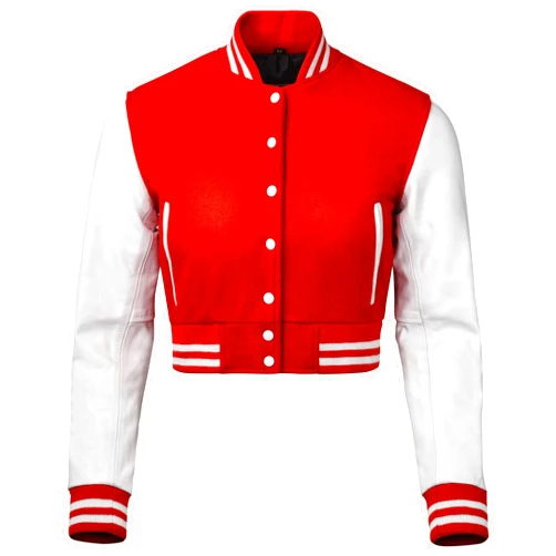Sledwise Cropped Varsity Jacket Women - Premium Quality Leather and Wool Baseball Letterman Jacket for Women's, Long Sleeve