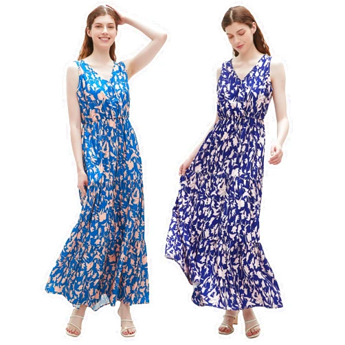 BING RUI CO 2 pack Womens Summer Dresses V Neck Sleeveless Maxi Dresses Floral Long Dress