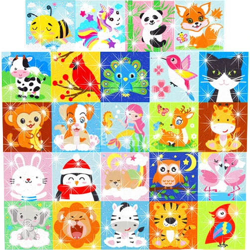 Sherr 24 Pieces Diamond Art Kits for Kids 5D Crystal Paintings Gem Stickers DIY Painting Arts Crafts Supply Embroidery Gift for Home Wall Decor