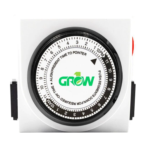 DL Wholesale Grow1 Dual Outlet Mechanical Timer 24 Hour Hydroponics Grow Light Timers Electrical Outlets, Universal Wall Plug 3-Prong Grounded Outlet, UL Listed, 120v