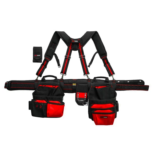 MELOTOUGH Pro Framer Combo System-Magnetic Tool Pouch Build Heavy Duty Carpenter Tool Belt and Multi Function Tool Belt Suspenders（red)