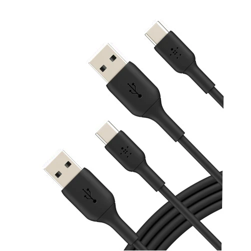 Belkin BoostCharge USB-C Cable to USB-A Cable (2M/6.6ft) for iPhone 16, iPhone 16 Pro, Samsung Galaxy S25, S24, Pixel 9, iPad Pro, Nintendo Switch 2, Carplay & More - Black (2-Pack)