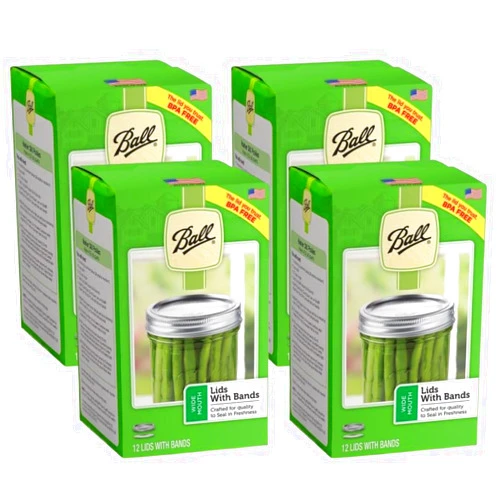 Ball Wide Mouth Lids and Ring Bands for Glass Mason Jars, Used for Canning, Pickling, Juice, Jam, Jelly 12-Count, Pack of 4 (48-Lids/Bands Total)