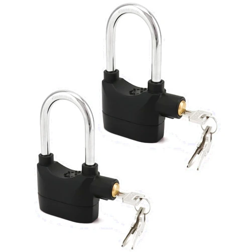 QWORK Alarm Lock, 110 dB Anti-Theft Security Padlock, 2 Pack Door Motorcycle Bicycle Padlock, Universal Security Siren Alarm Lock with 3 Keys (Black)