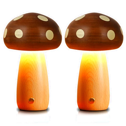 LONRISWAY 2 Pack LED Wood Mushroom Table Lamp, Rechargeable Cordless Touch Bedside Small Lamps, Wireless Stepless Dimming Night Light, Portable Battery Lamp for Bedroom Nightstand for Birthday Gifts