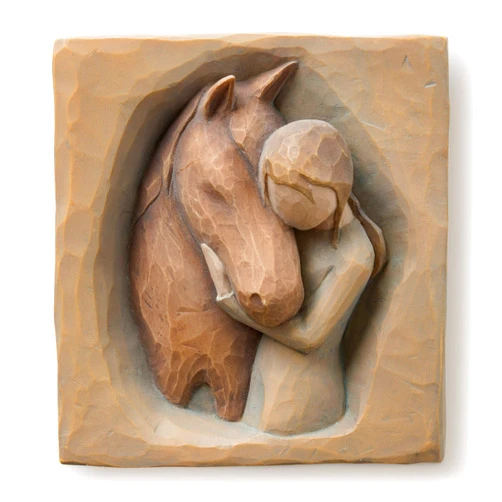 Willow Tree Quiet Strength, Always There for me, Expression of Friendship and Love Between Girls and Horses, Sculpted Hand-Painted Bas Relief Wall Plaque