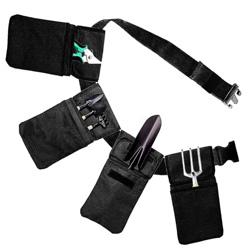 Softfree Garden Tool Belt for Women Men, Canvas Gardener Belt with Pouch, Heavy Duty Housekeeping Gardening Apron (Black)
