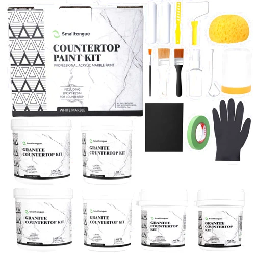 Smalltongue White Marble Countertop Paint Kit(Including Epoxy Resin), All-IN-ONE Set, Cover Up to 35 SQ. FT., For Marble, Granite, Formica, Laminate, Ceramic Tile etc.