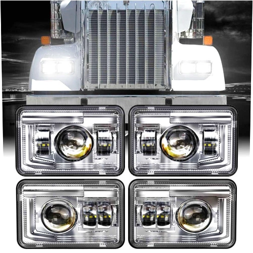 Z-OFFROAD DOT Approved 4x6 LED Headlights Assembly Hi/Lo Sealed Beam Compatible with Kenworth T800 T600 Peterbilt 379 Freightliner Chevy Oldsmobile Cutlass H4651 H4652 H4656 H6545 H4666, 4PCS-Chrome