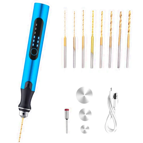 VQVYBXN 3-Speed Cordless Mini Drill Pen With 8 Small Drill Bits,Rechargeable Electric Hand Drill Pin Vise,Resin Drill Set For Jewelry Making,Resin,Plastic,Wood,Keychains DIY (BLUE)