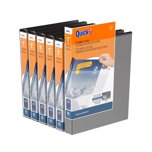 QuickFit View 3 Ring Binder, Angle D-Ring Binder with Clear-View Cover, 1 Inch Wide, Black, Pack of 6