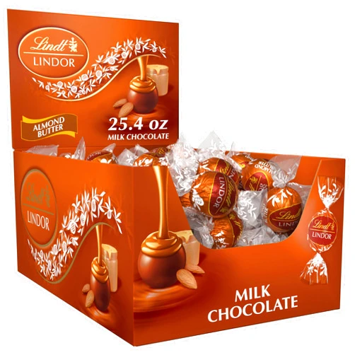 Lindt LINDOR Almond Butter Milk Chocolate Candy Truffles, Milk Chocolate Candy With Almond Butter, 25.4 oz., 60 Count