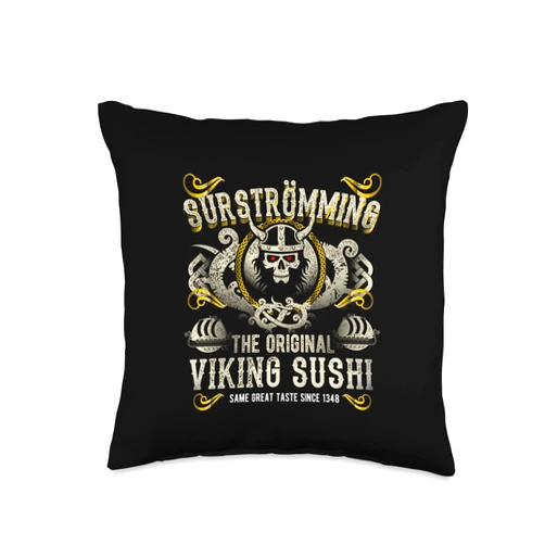Surströmming Designs by Spassprediger Surströmming Viking Sushi for Fans of Sweden & Surströmming Throw Pillow, 16x16, Multicolor